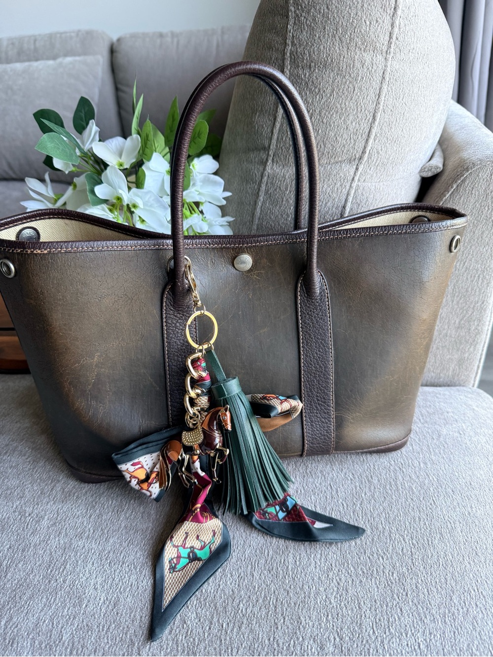 Hermes Garden Party Brown Leather Tote Bag Authentic